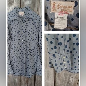 Vintage 70s Western Ranch Wear Mens Shirt Caravan Polka Dot Button Down